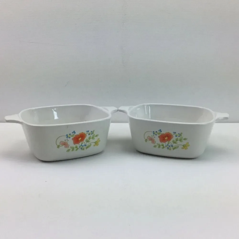 Corningware White and Orange Floral Bakeware Set P-43-B 2 3/4 CUP